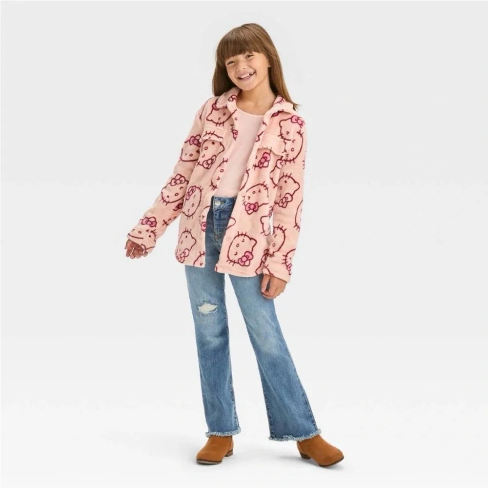 Hello Kitty  Pink Button Down big kid Shacket size L